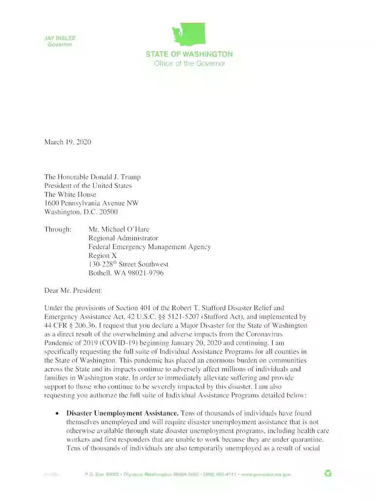 major disaster declaration request Preview on Page 1