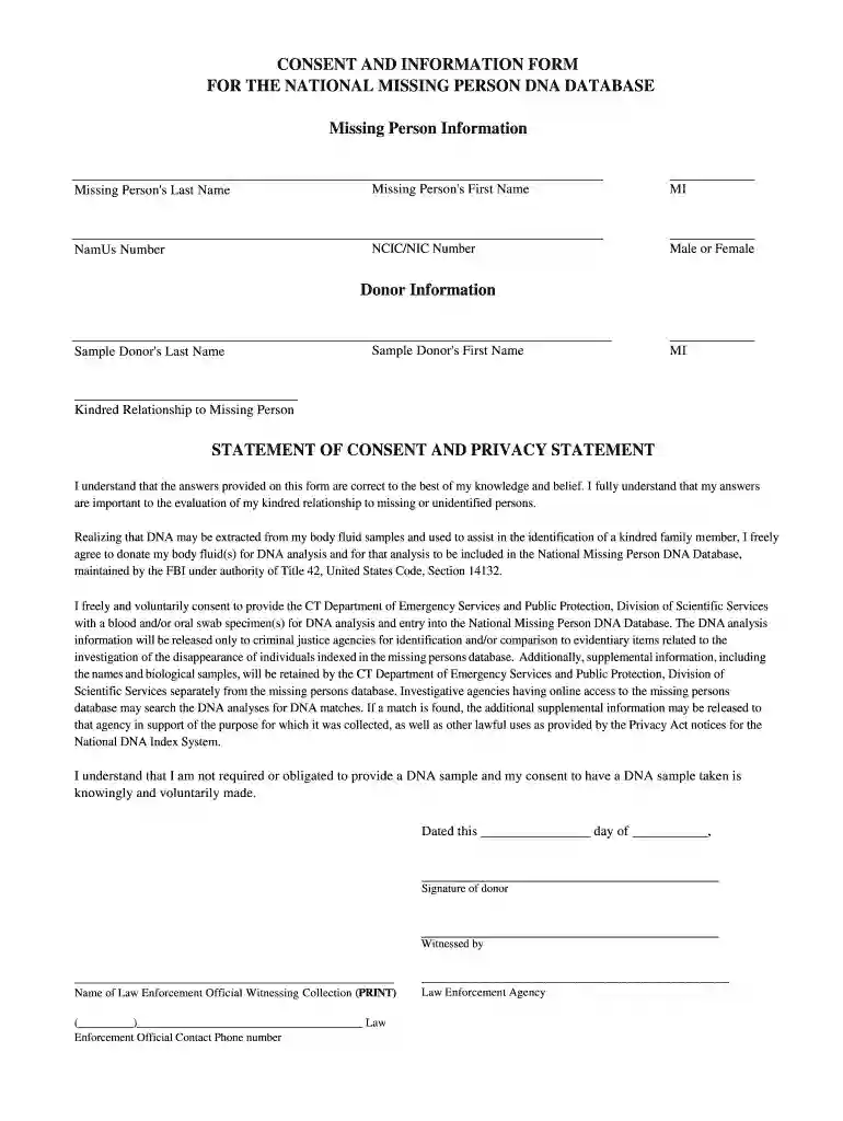 Family Reference Sample Consent Form Preview on Page 1