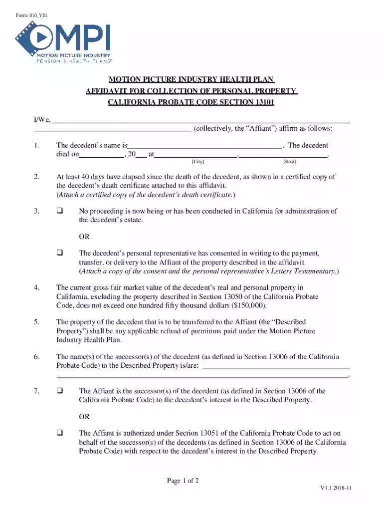 small estate affidavit ca Preview on Page 1