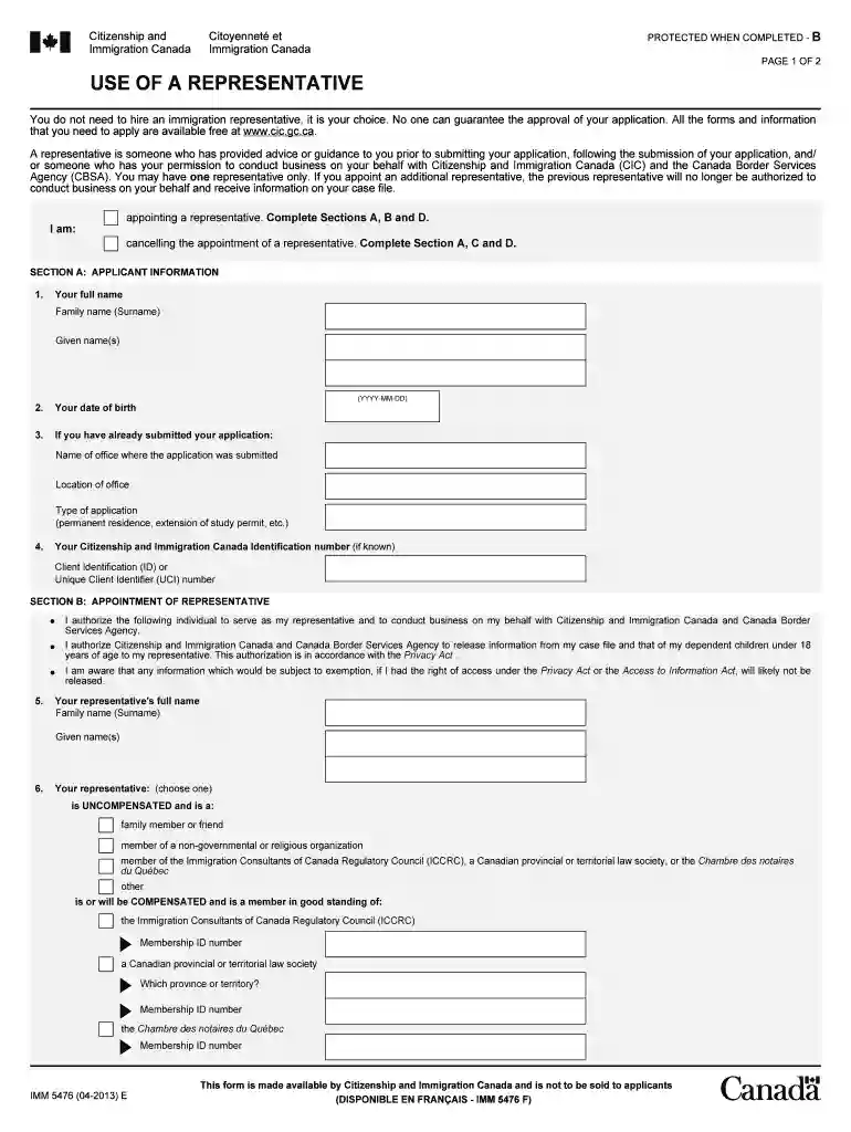 use of representative form Preview on Page 1