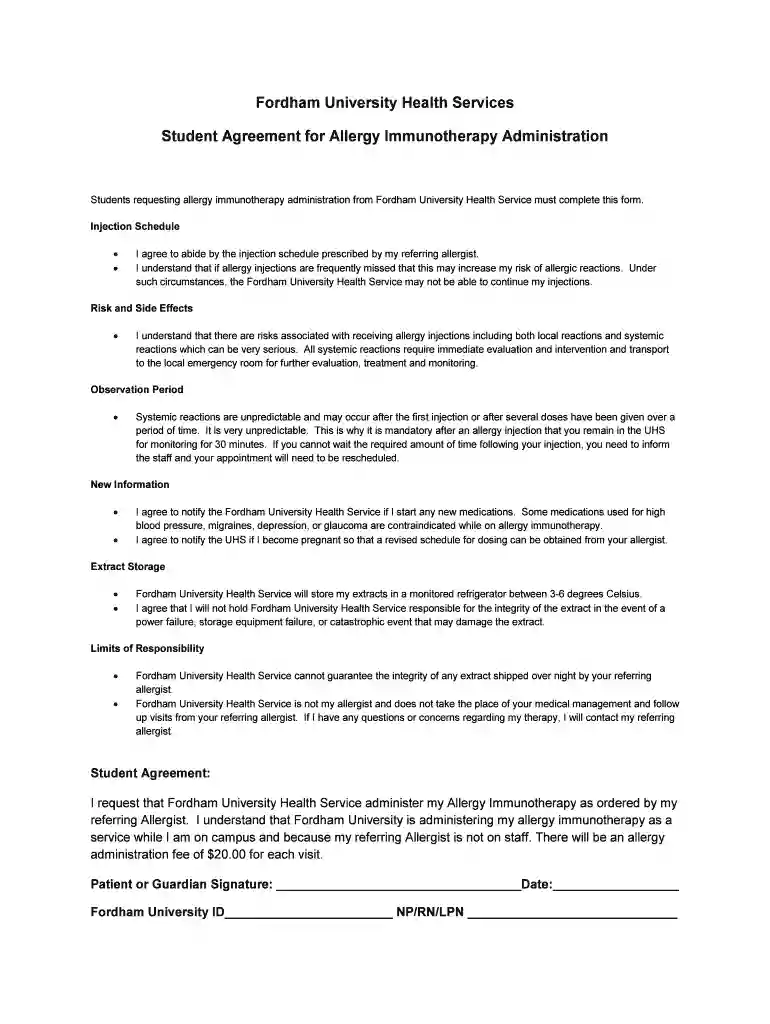 Patient Agreement and Consent Form for Immunotherapy Preview on Page 1
