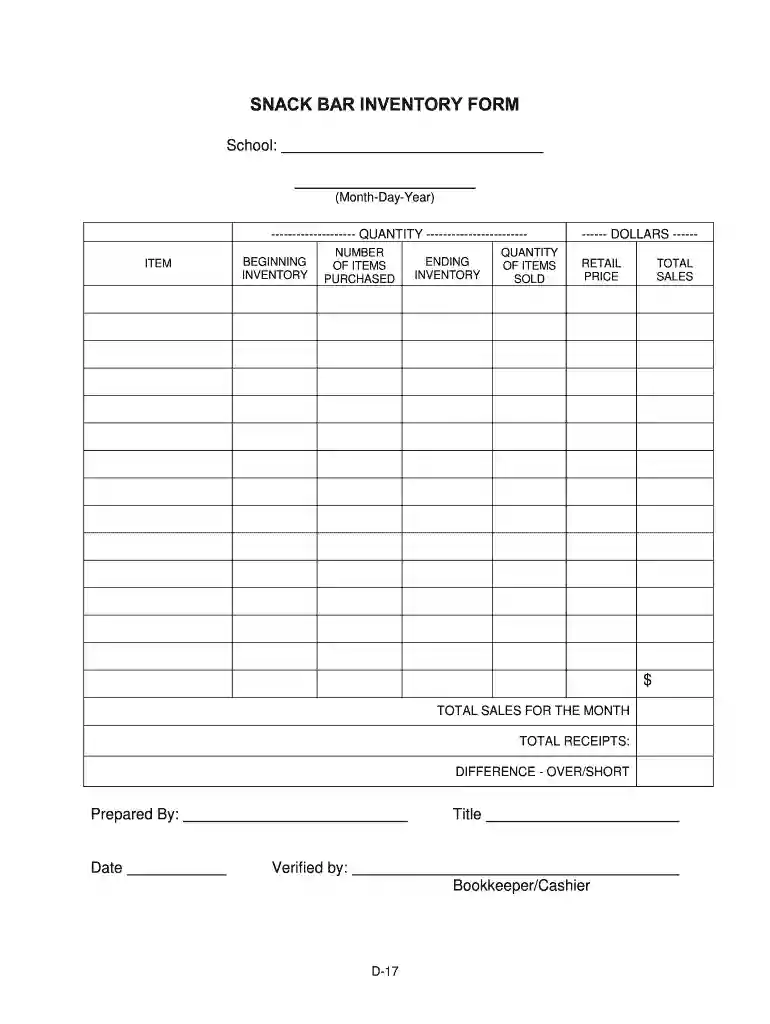 concession stand inventory template Preview on Page 1