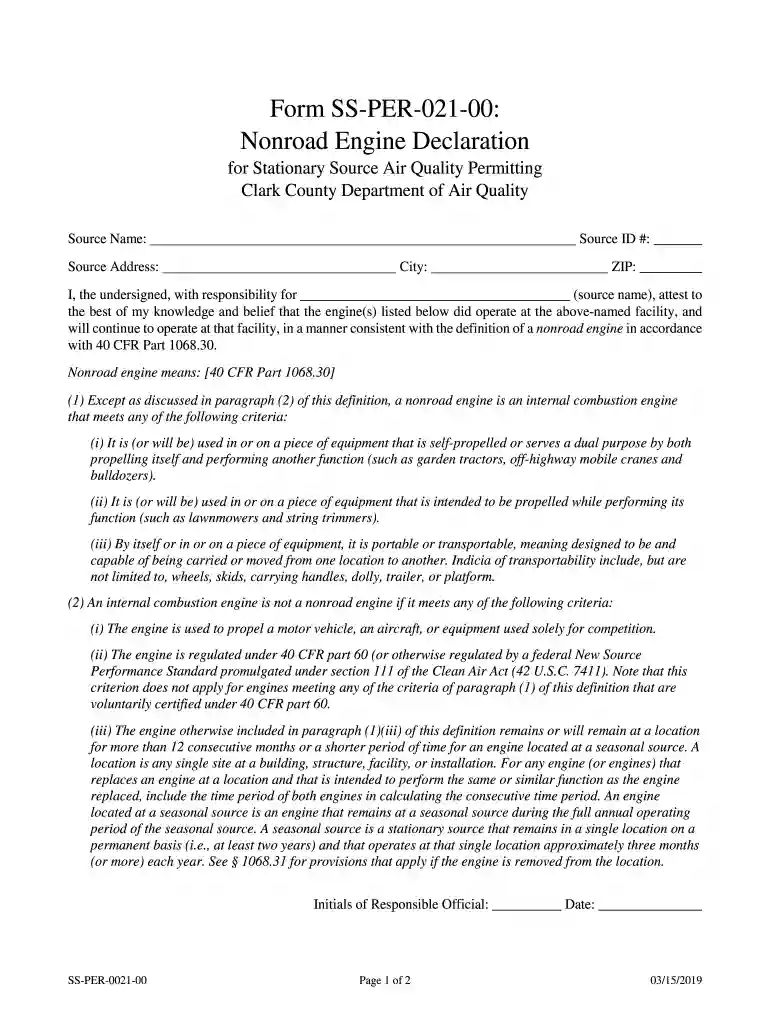 Nonroad Engine Declaration - Clark County Preview on Page 1
