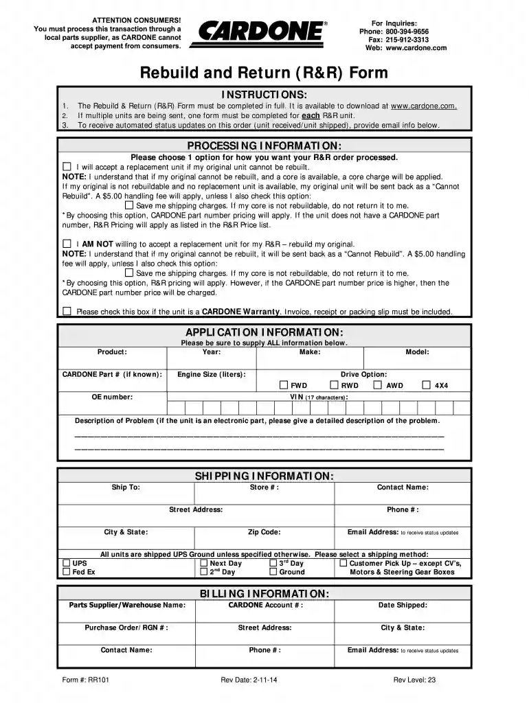 a1 cardone r r form Preview on Page 1