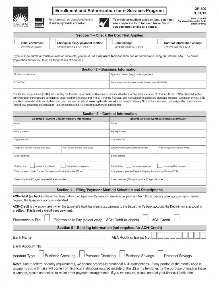 Enrollment and Authorization for e-Services bProgramb - Florida bb Preview on Page 1