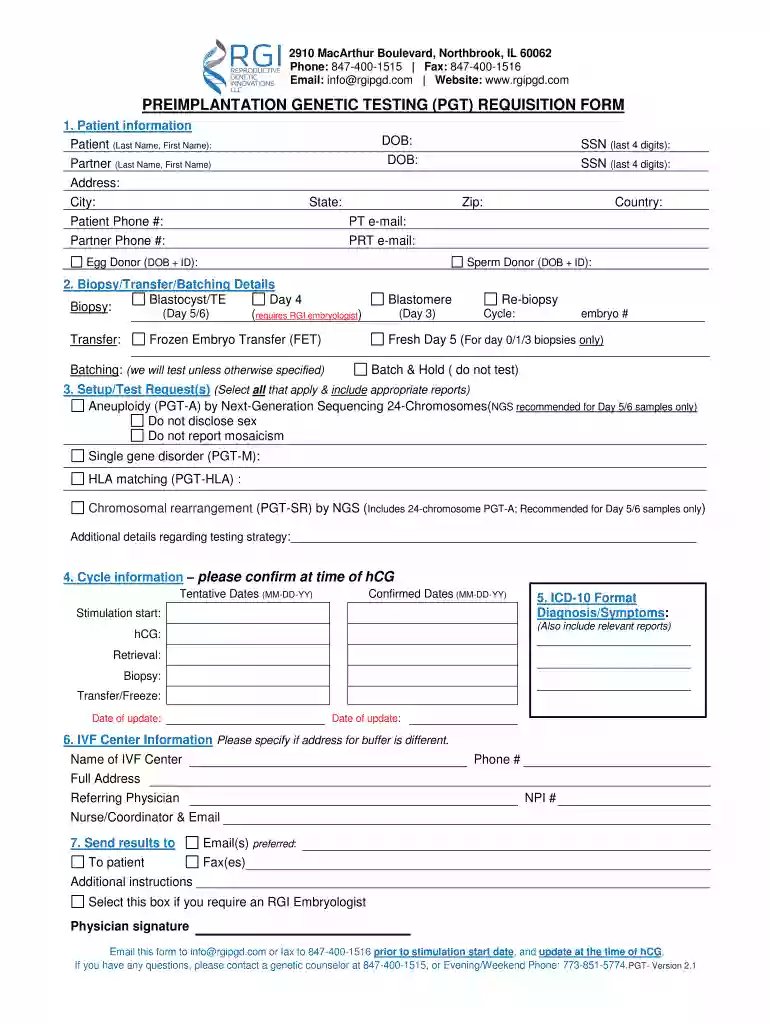 PGT-M Requisition Form Preview on Page 1