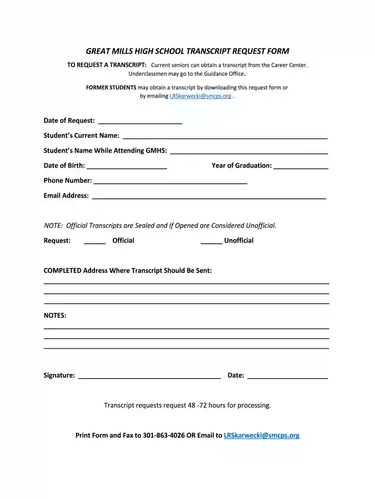 md high school transcript request Preview on Page 1