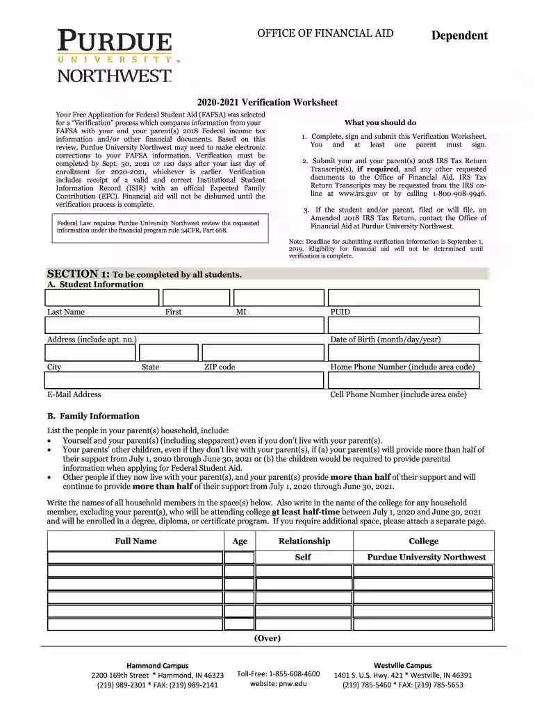 Financial Aid VerificationOffice of Financial Aid and Preview on Page 1