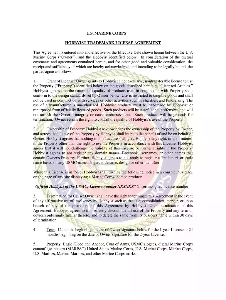 usmc hobbyist license Preview on Page 1