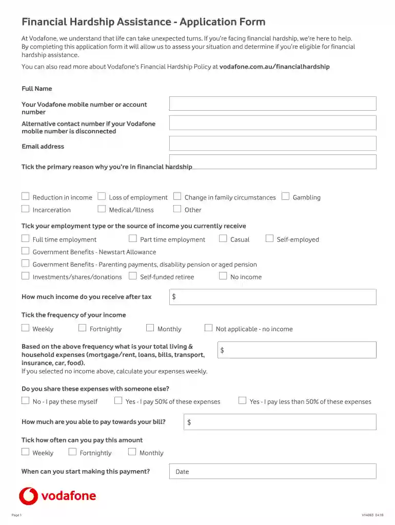 vodafone financial hardship Preview on Page 1