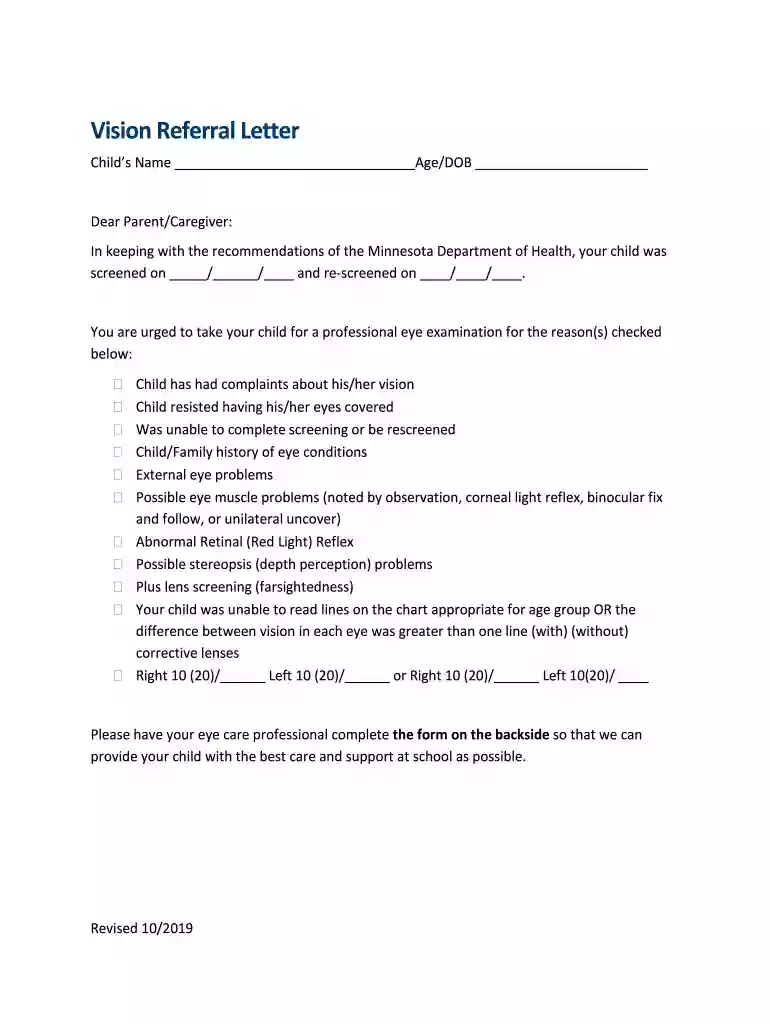 vision referral letter to parents Preview on Page 1