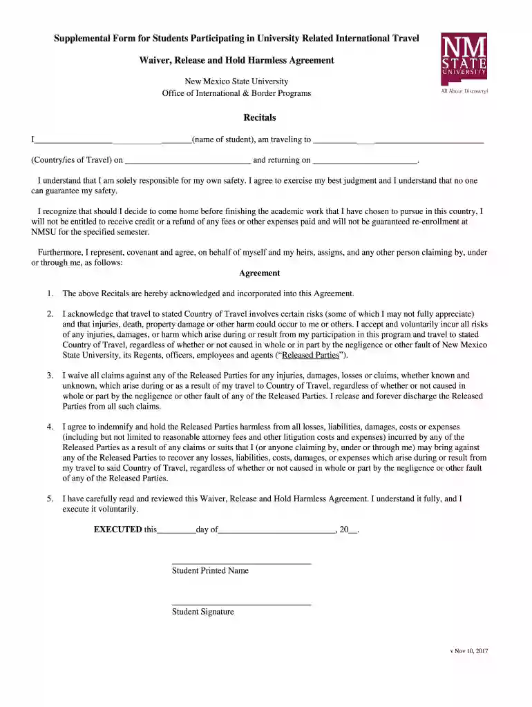 Supplemental Form for Students Participating in University Preview on Page 1