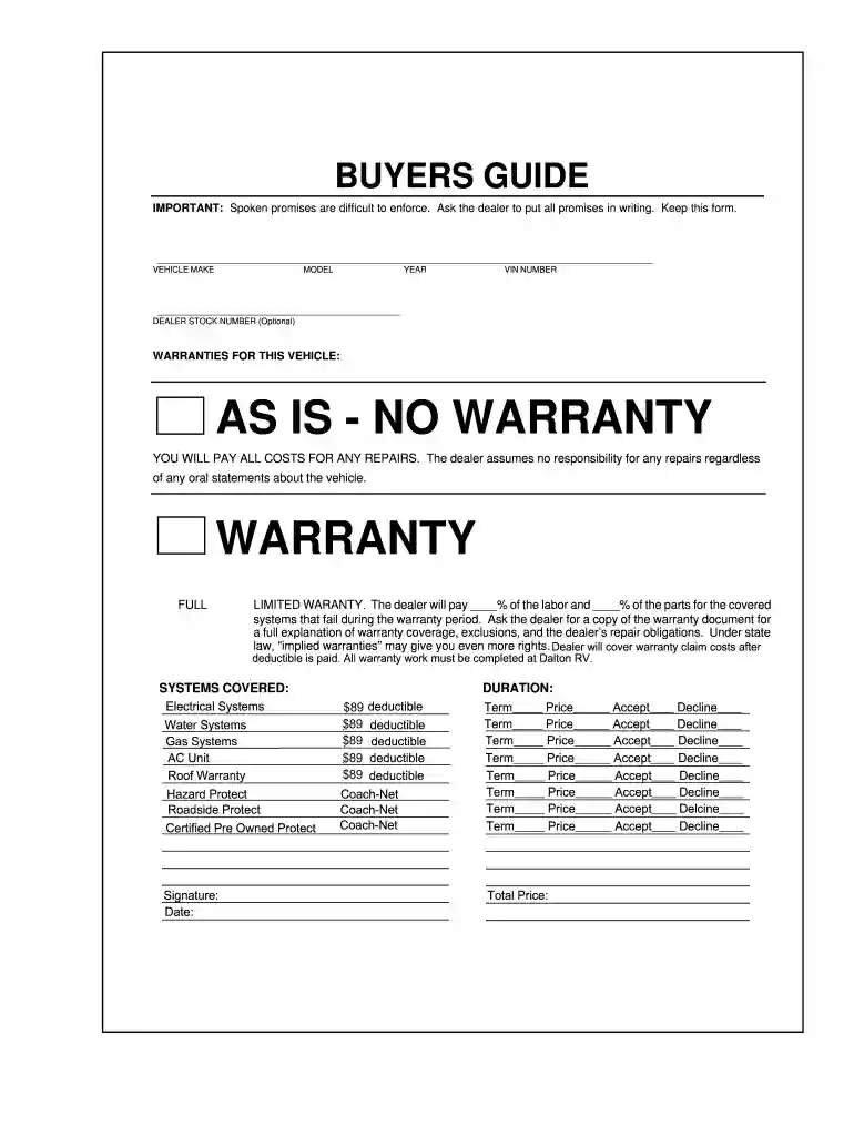 WARRANTIES FOR THIS VEHICLE: AS IS - NO WARRANTY WARRANTY Preview on Page 1