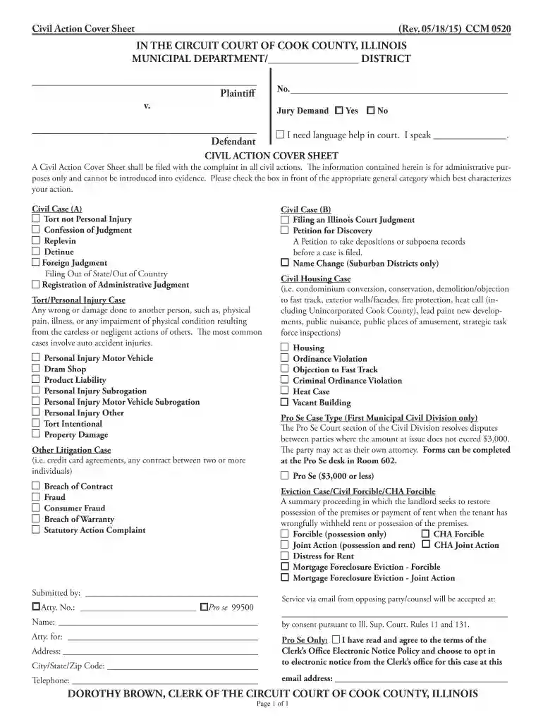 Civil Action Cover Sheet Preview on Page 1