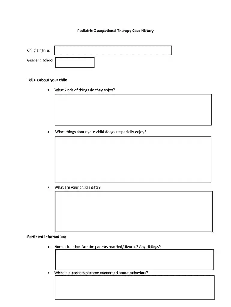 occupational therapy case history form Preview on Page 1