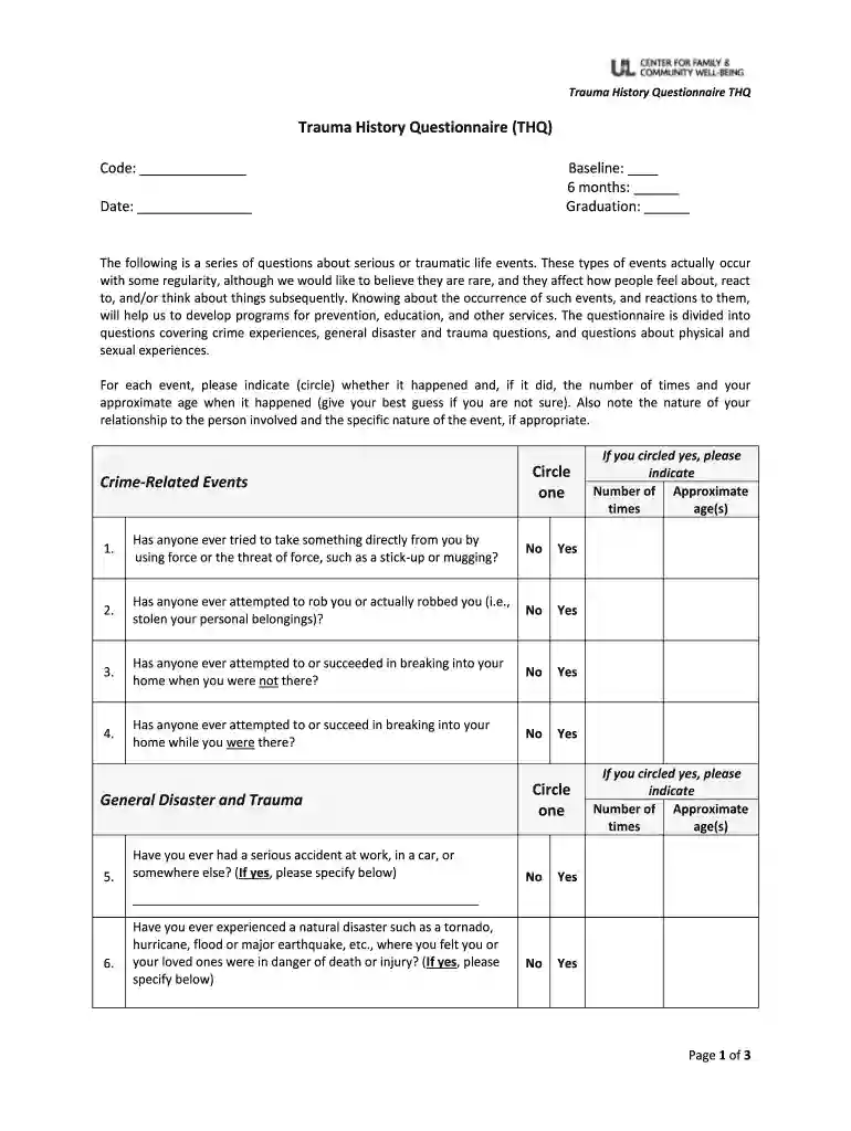 trauma history questionnaire thq pdf Preview on Page 1