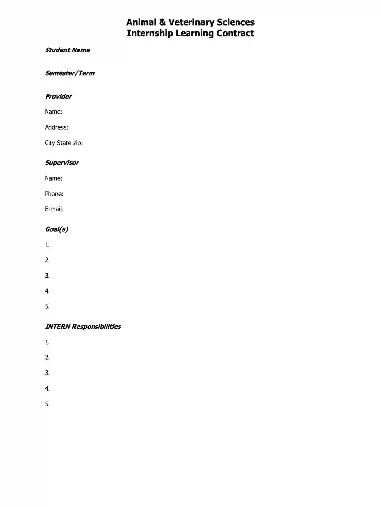 Animal & Veterinary Sciences Internship Learning Contract Preview on Page 1