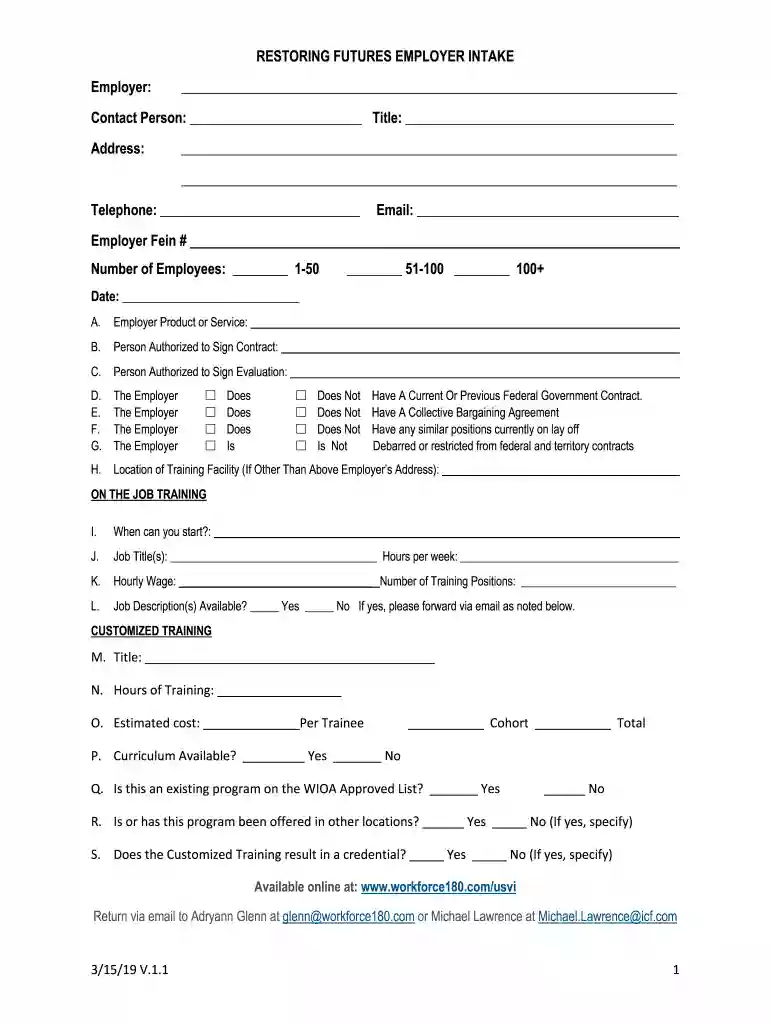3 15 19 Employer Intake Form for public completion V2 1 Preview on Page 1