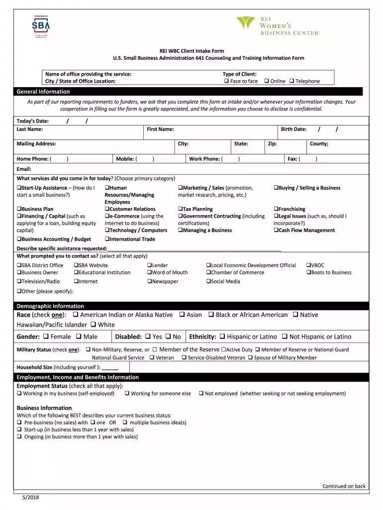 intake form 641 Preview on Page 1