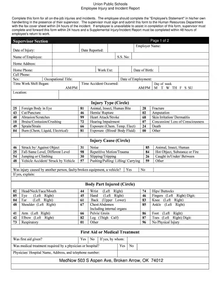 Employee statement regarding injury illness incident Preview on Page 1
