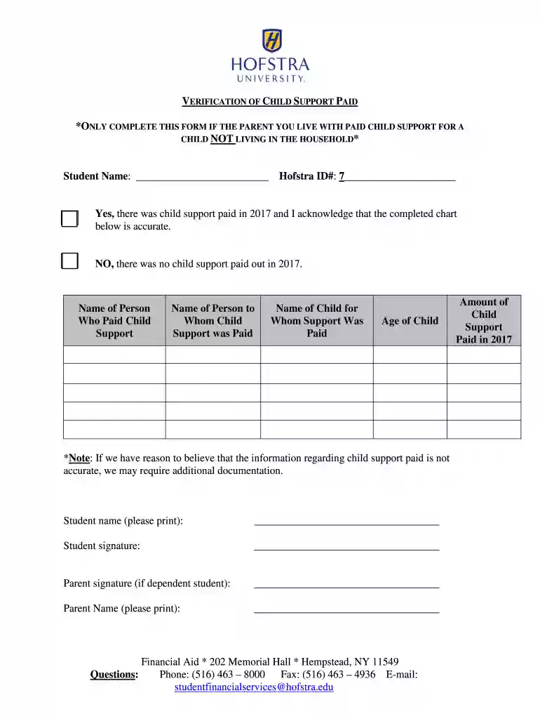Student Financial Services Forms Hofstra New York Preview on Page 1