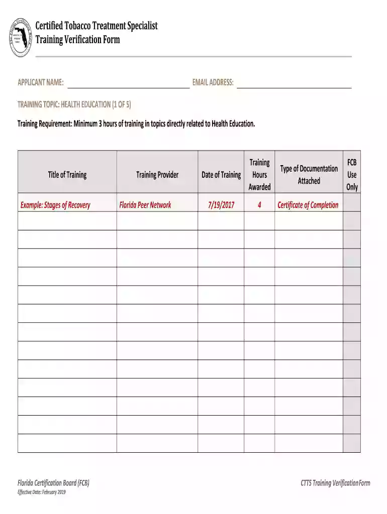Certified Tobacco Treatment Specialist Training Verification Form Preview on Page 1