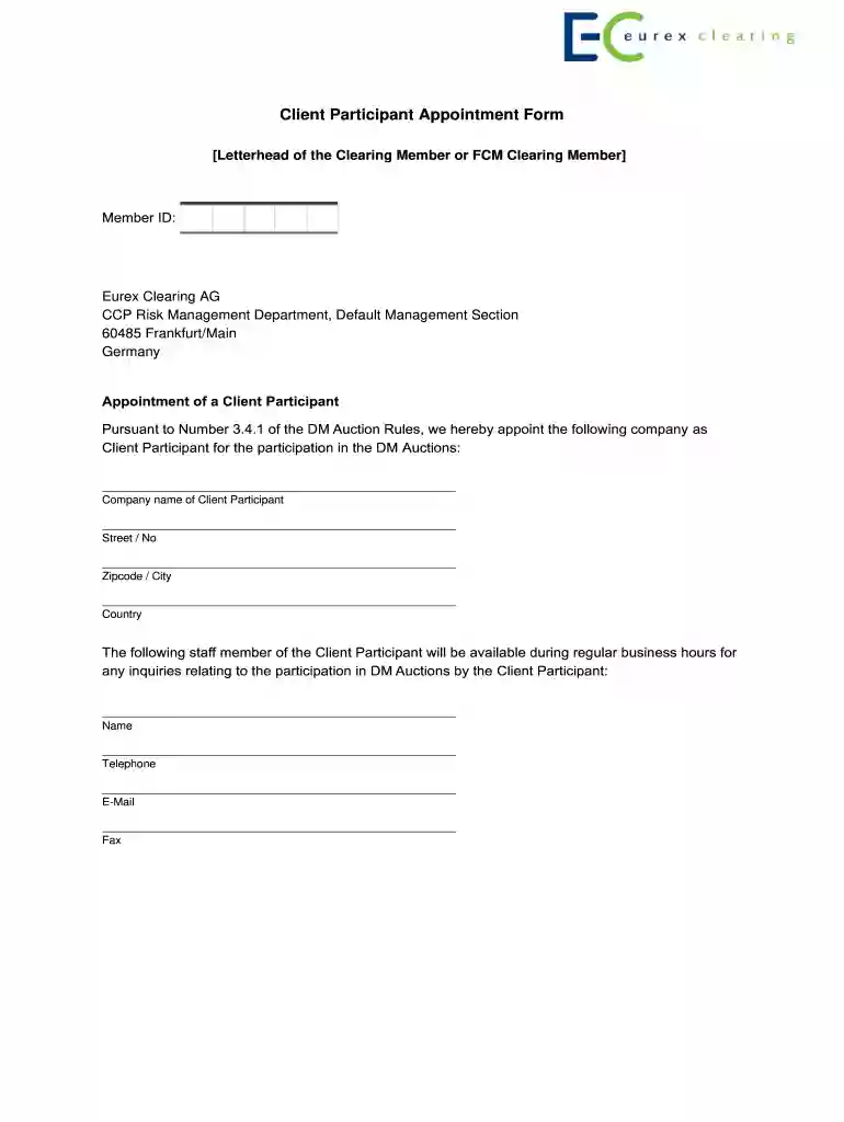 Selected Auction Participant Appointment Form Preview on Page 1