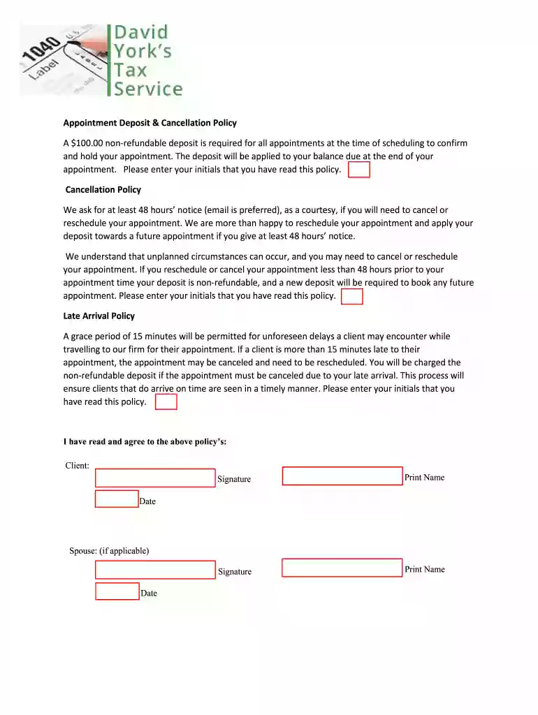 appointment deposit policy Preview on Page 1