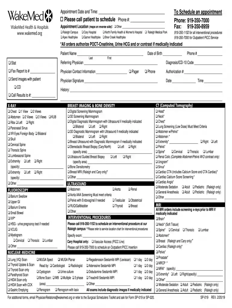 Patient and Physician Forms - WakeMed Health and Hospitals Preview on Page 1