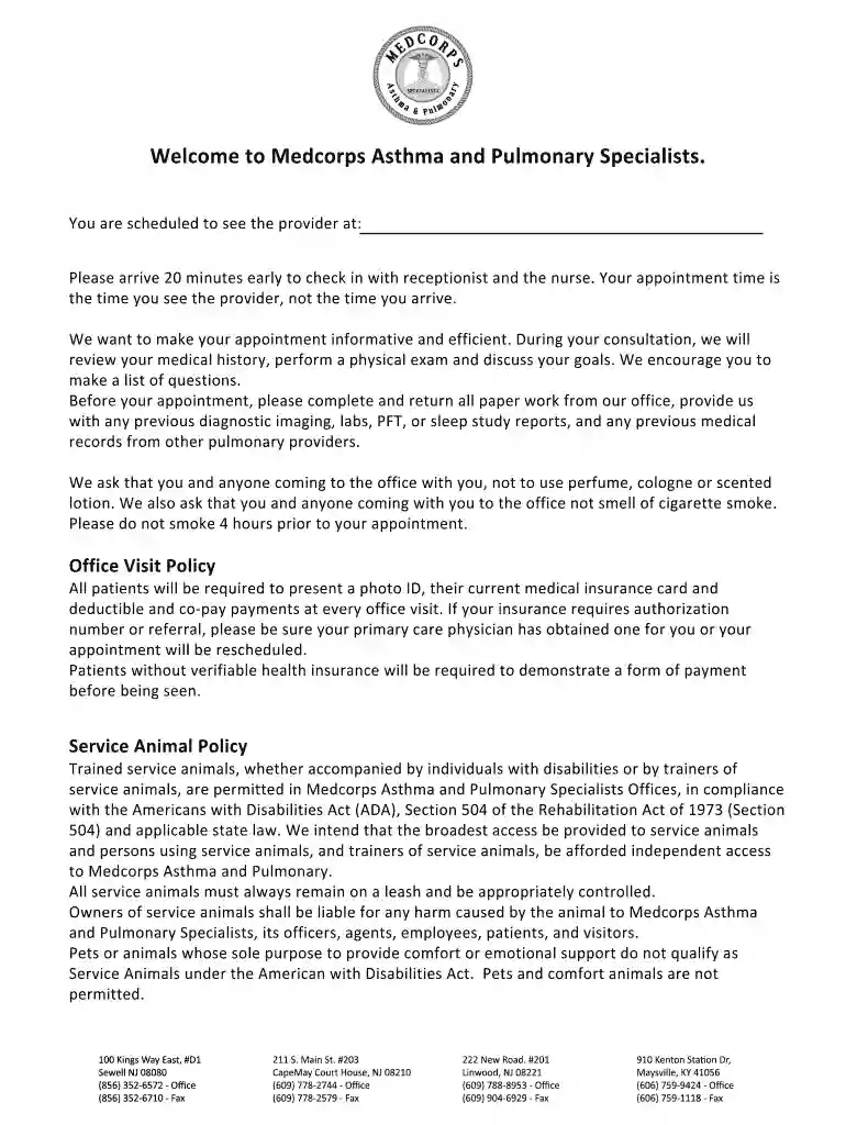 Welcome to Medcorps Asthma and Pulmonary Specialists Preview on Page 1