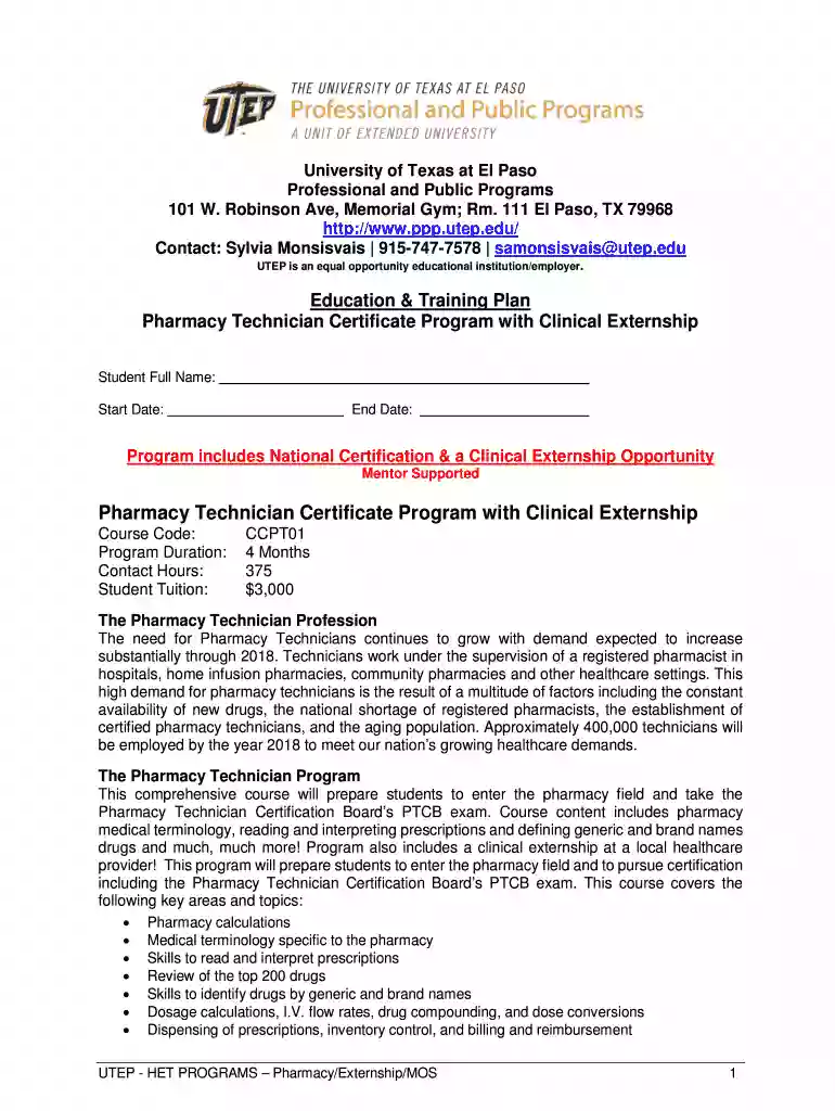 University of Texas at El Paso Professional and Public - UTEP Preview on Page 1