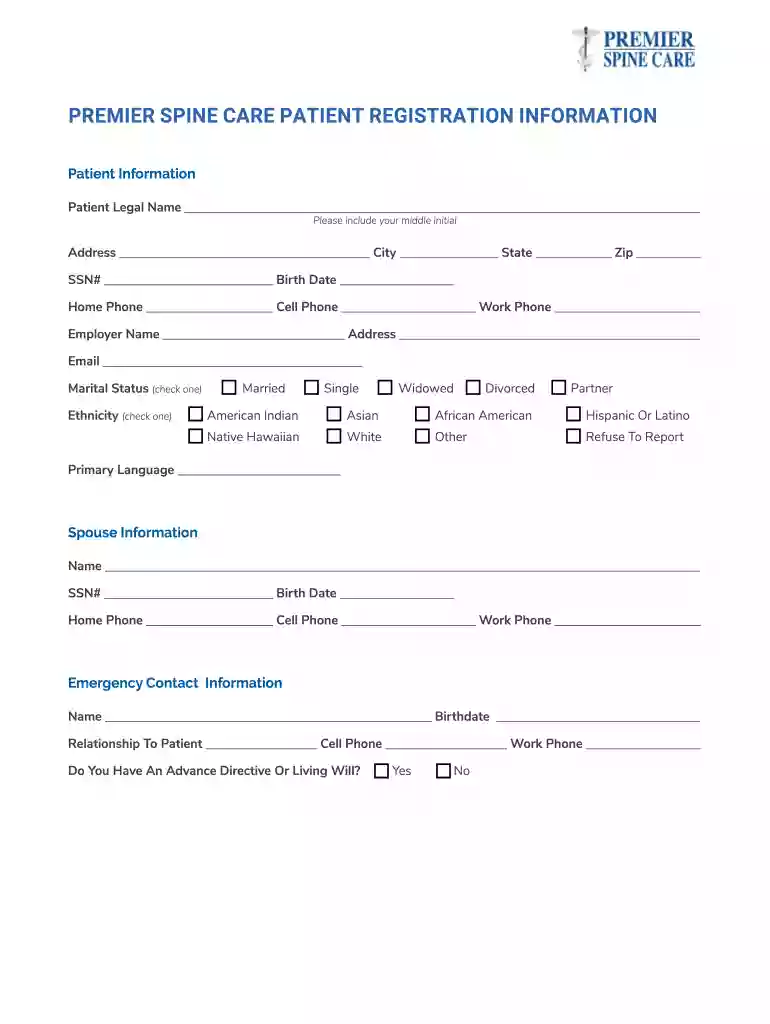 PREMIER SPINE CARE PATIENT REGISTRATION INFORMATION Preview on Page 1