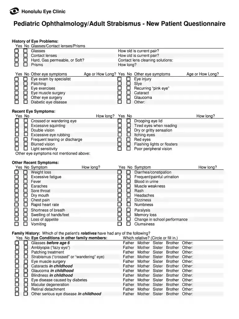 Pediatric Ophthalmology Adult Strabismus - New Patient Preview on Page 1