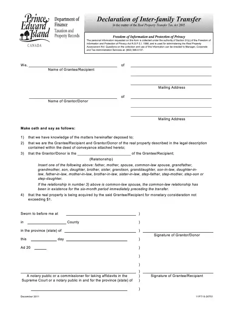 Declaration of Inter-family Transfer - Government of Prince Preview on Page 1