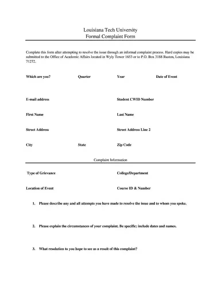 Complaint (Civil Action) :: Louisiana - Free Legal Forms Preview on Page 1