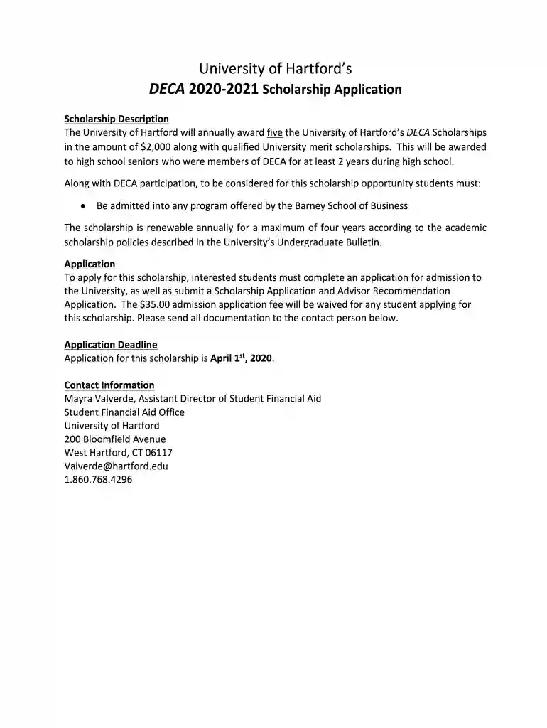 submit a Scholarship Application - University of Hartford Preview on Page 1