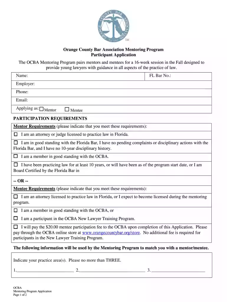 Orange County Bar Association Mentoring Program Preview on Page 1