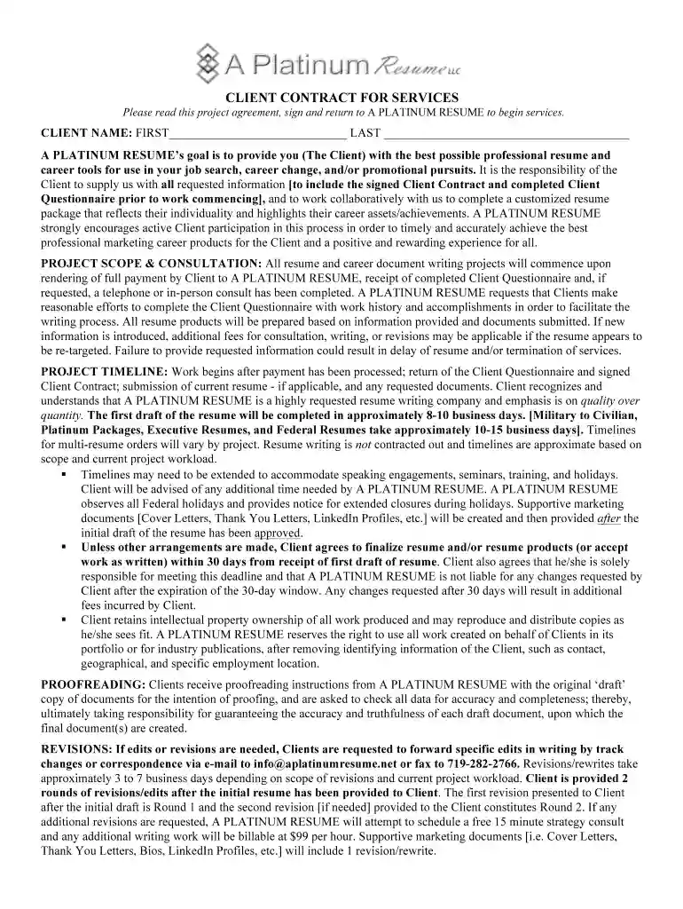 A PLATINUM RESUME - CLIENT CONTRACT docx Preview on Page 1