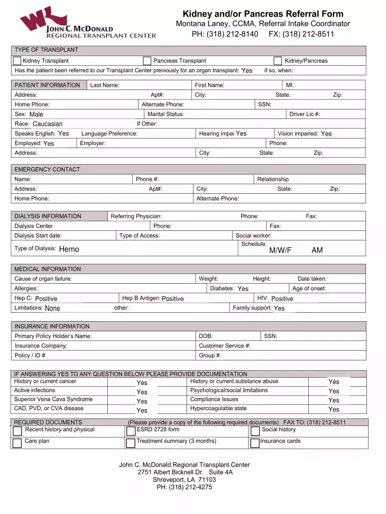 Kidney and or Pancreas Referral Form Montana - wkhs Preview on Page 1