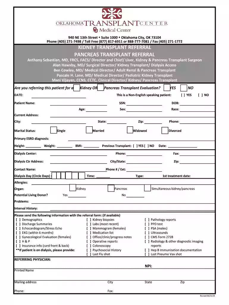 ou kidney transplant referral form Preview on Page 1