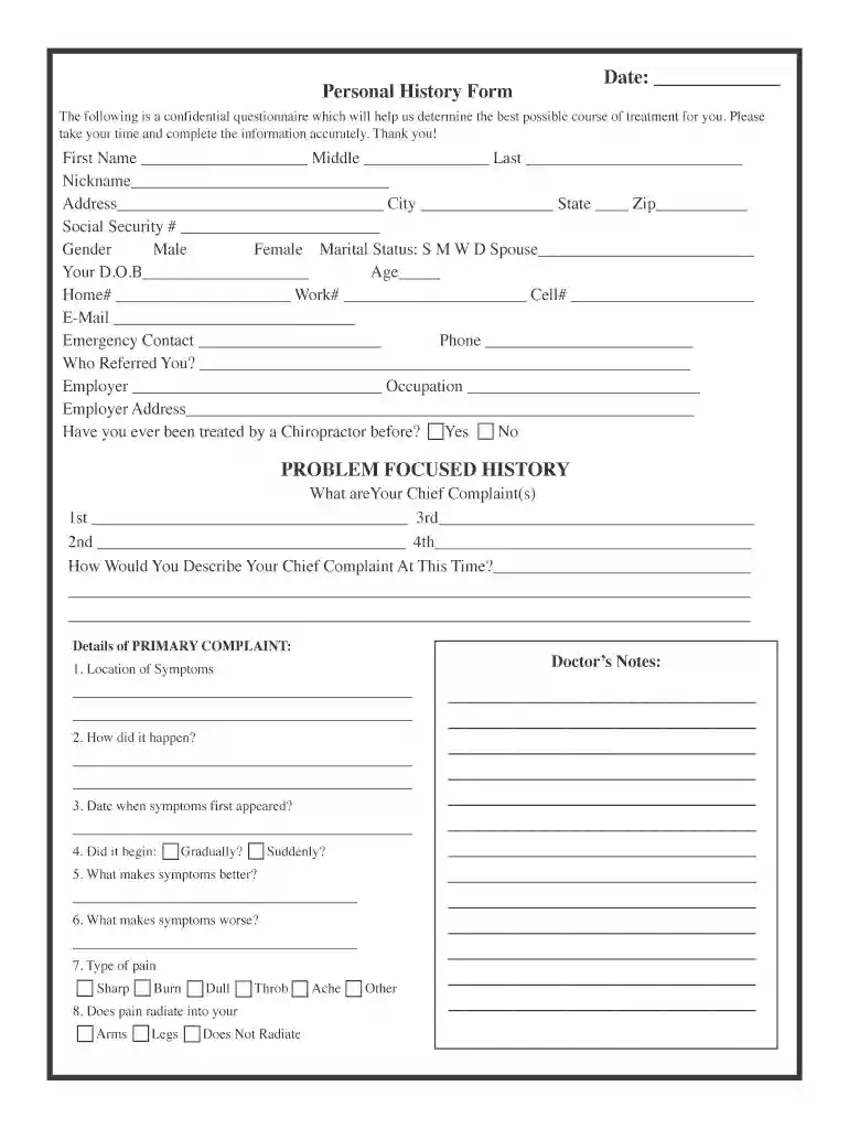 The following is a confidential questionnaire which will help us determine the best possible course of treatment for you Preview on Page 1