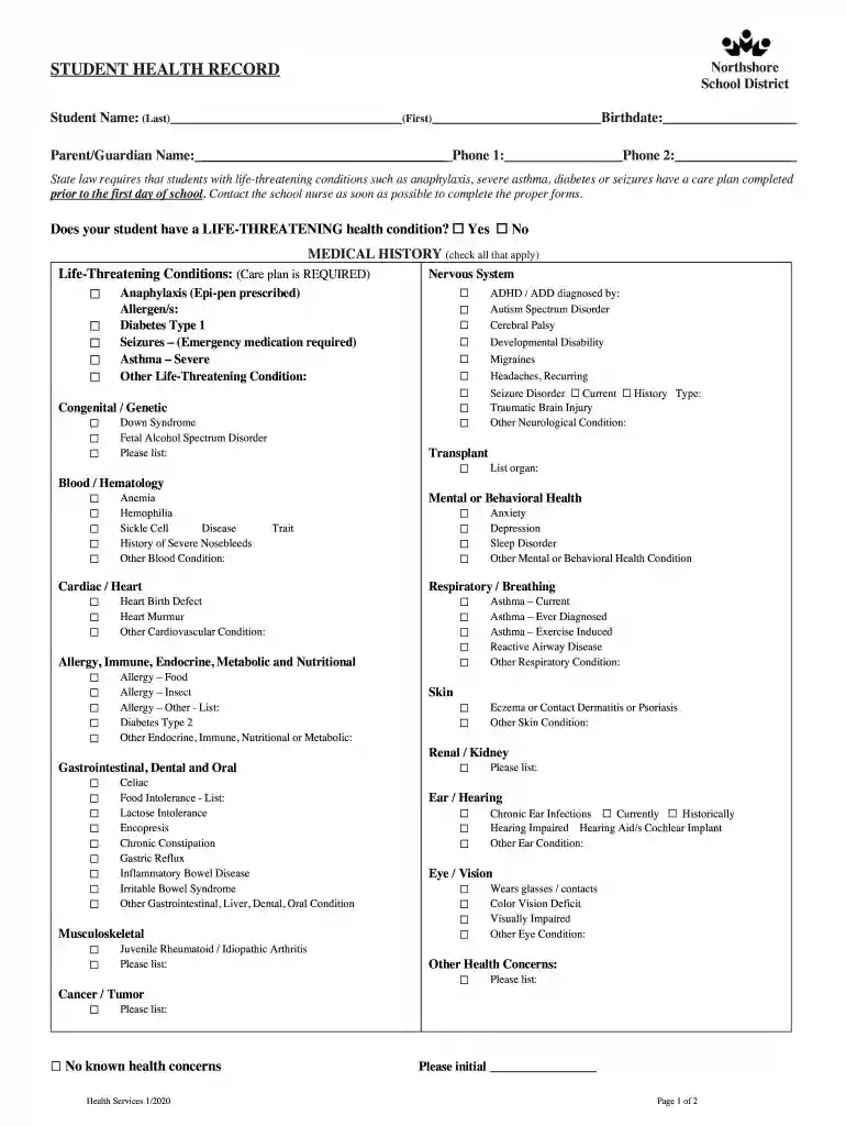 NSD Health Registration Form MS-v2 docx Preview on Page 1