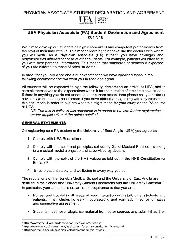 MSc Physician Associate Studies at University of East Anglia Preview on Page 1