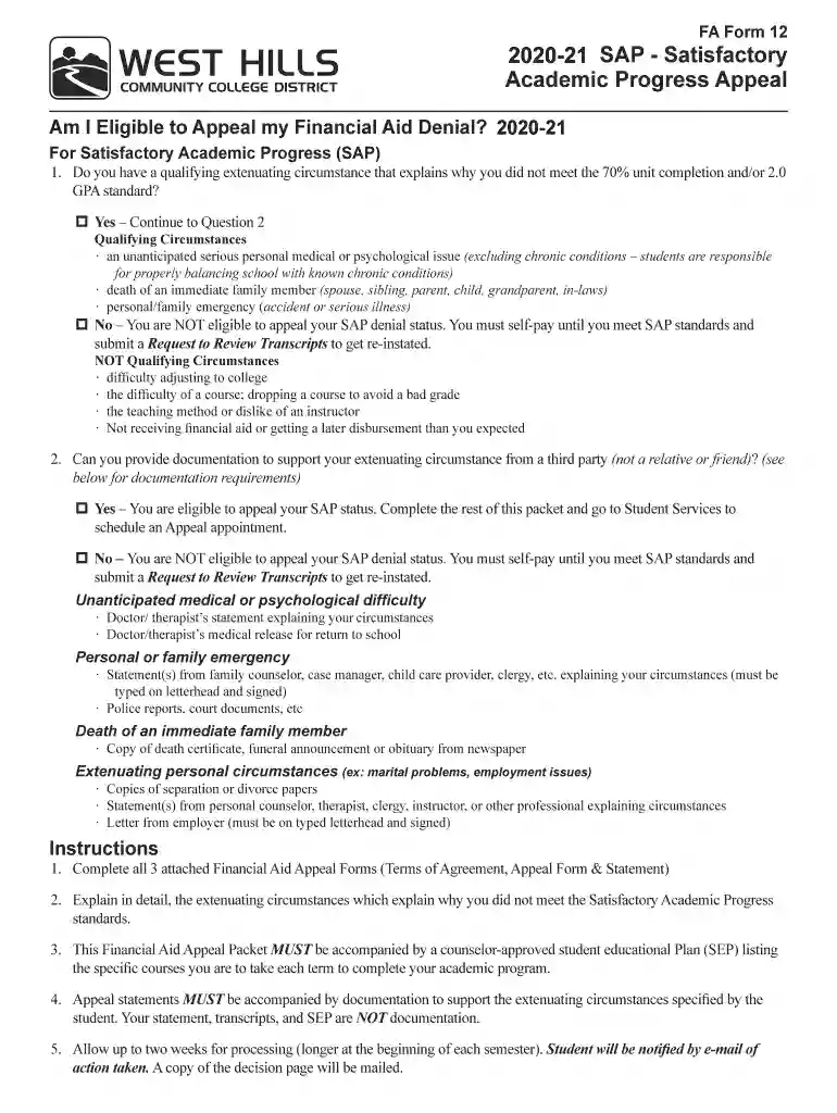 FA SAP APPEAL Satisfactory Academic Progress (SAP) Appeal Form Preview on Page 1