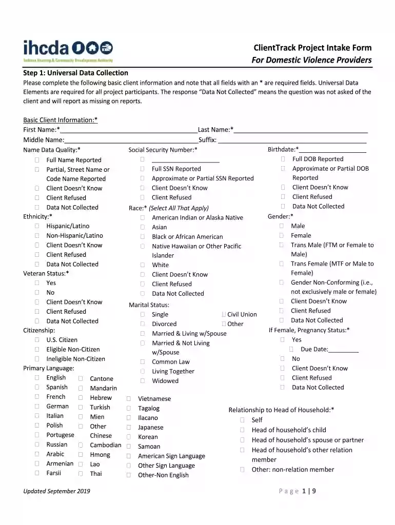 Fillable Online in ClientTrack Project Intake Form - in Fax Preview on Page 1