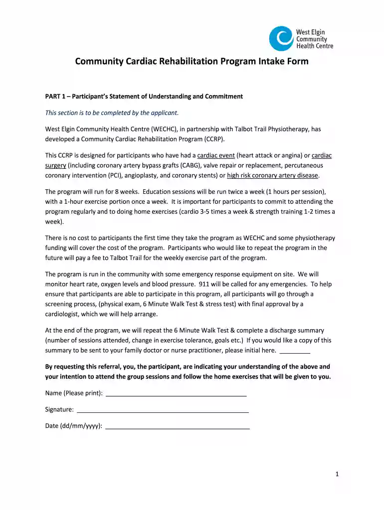 Community Reach CenterIntake Forms Preview on Page 1
