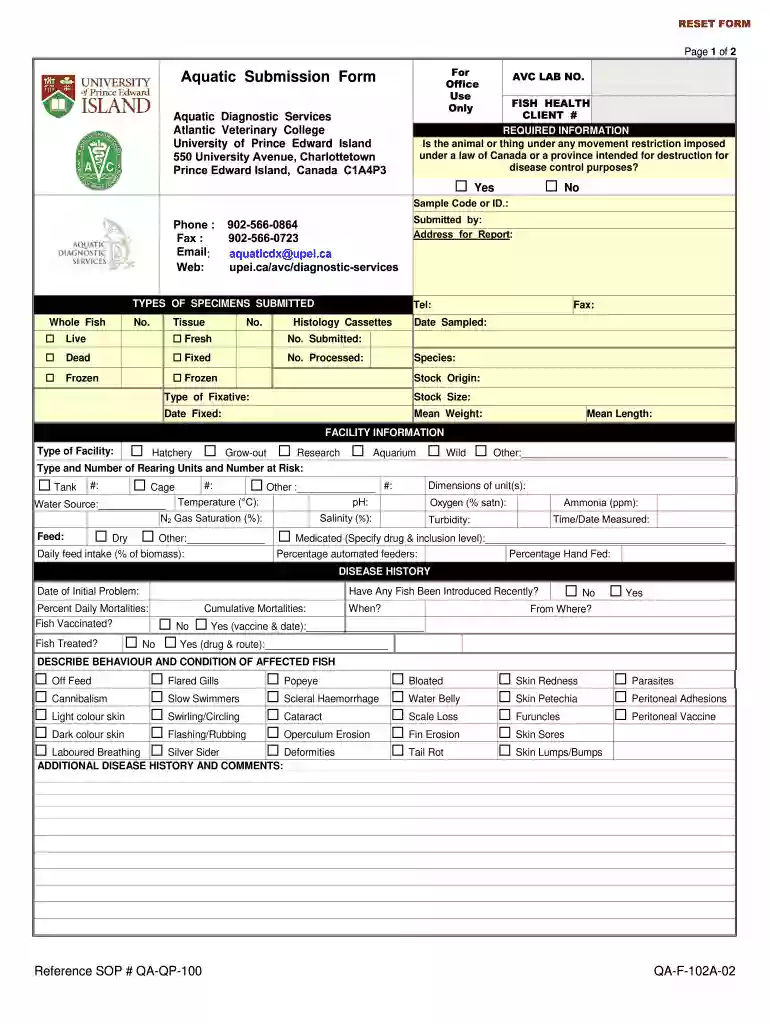 Lab Submissions Form Diagnostic Submissions Preview on Page 1