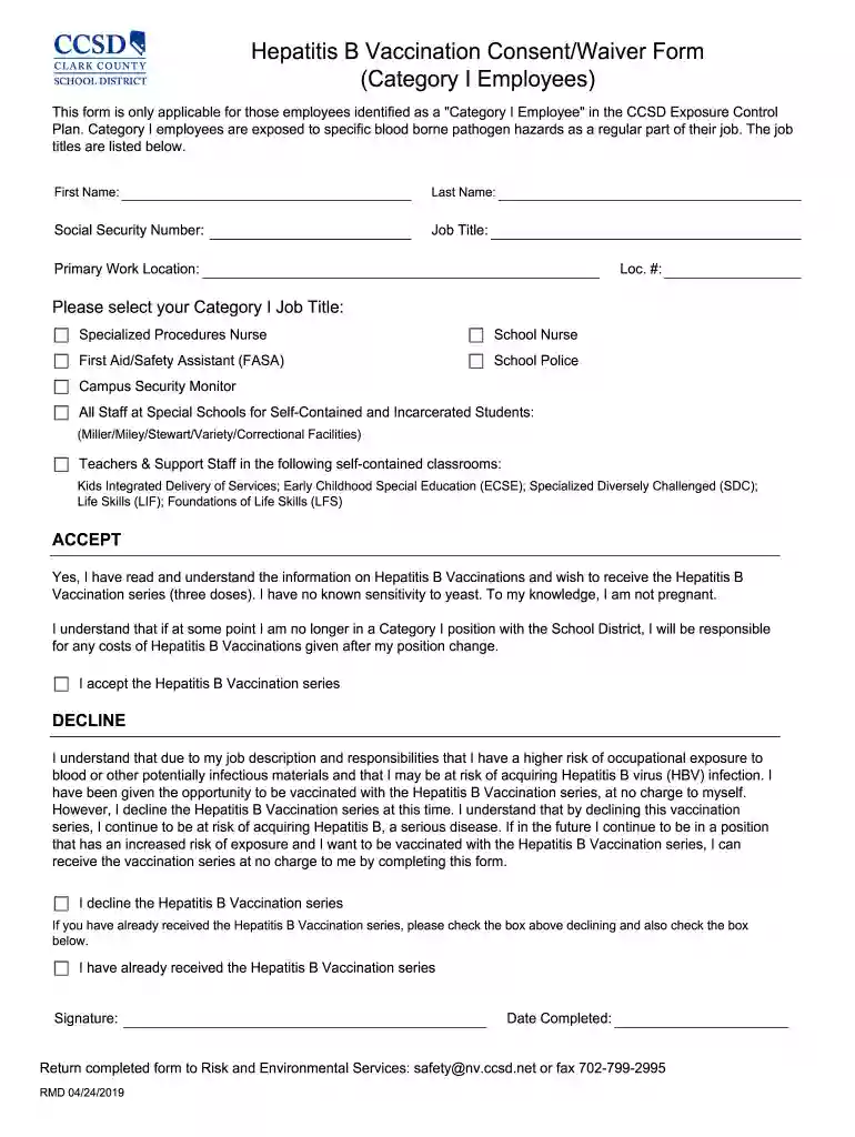 hepatitis b vaccination consent waiver form Preview on Page 1