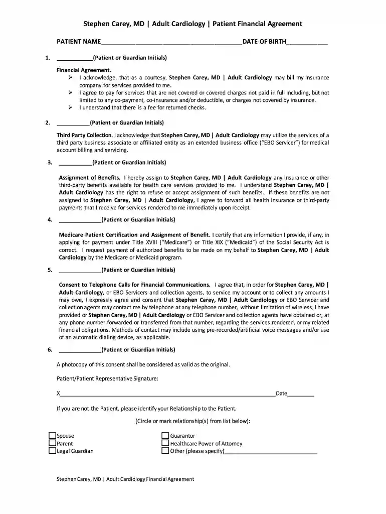Patient Financial Agreement Financial Agreement Preview on Page 1