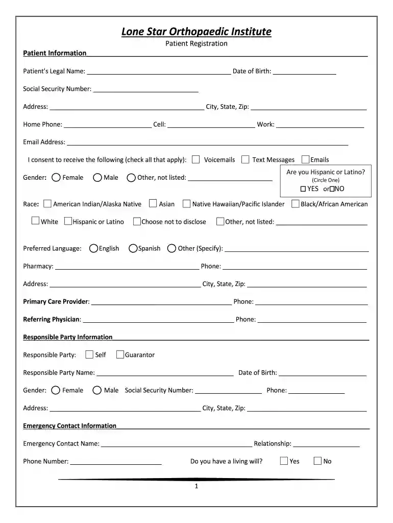 Patient Registration New Patient Packet Preview on Page 1
